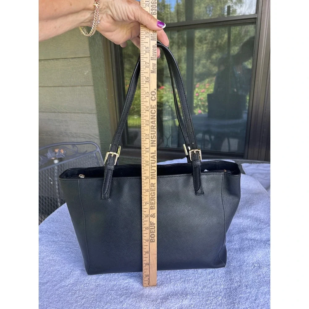 Tory Burch York Small Buckle Tote Black Saffiano Leather Work Shoulder Bag